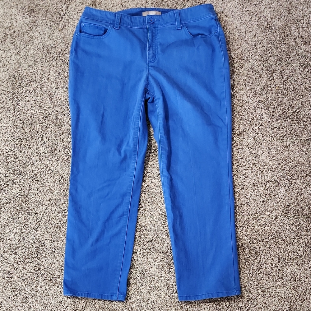 Chico's Sz 1 Vibrant Cornflower Blue Straight Leg Jeans Womens 8-10